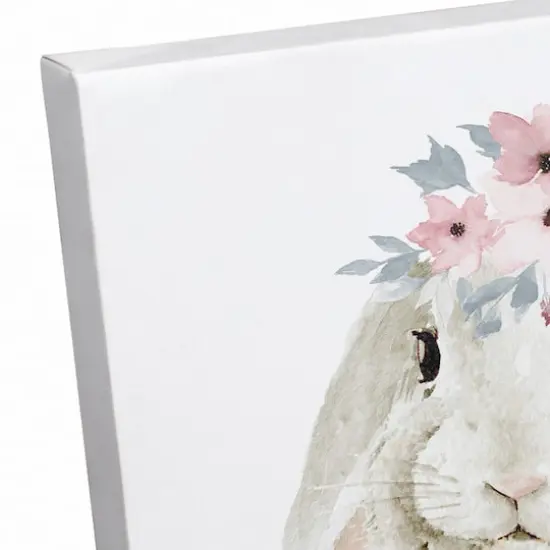 Watercolor Floral Crown Bunny Canvas Wall Art {4}