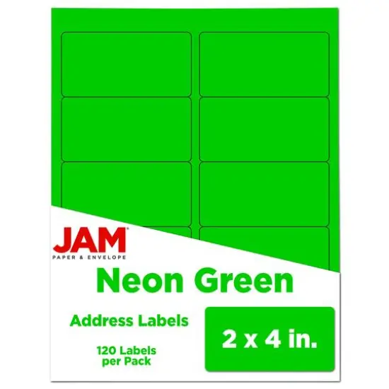 JAM Paper Standard Address Labels, 120ct. Neon Fluorescent Green {1}
