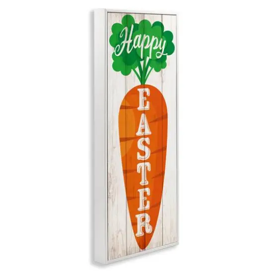 Stupell Industries Happy Easter Vertical Rustic Carrot Sign Phrase Framed Giclee Art White {4}