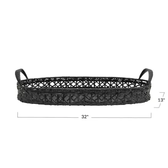 Hello Honey&reg; 2.5ft. Black Hand-Woven Rattan Tray with Handles {4}