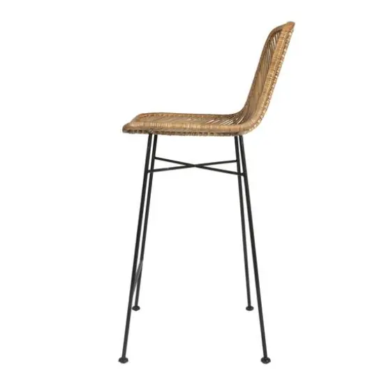 Hello Honey&reg; 40.5" Beige Rattan Bar Stool with Black Metal Frame {6}