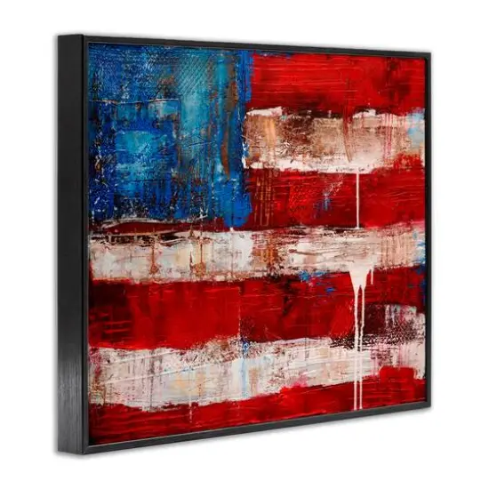 Stupell Industries Rustic United States Flag with Distressed Paint Drip Framed Giclee Art Black {4}