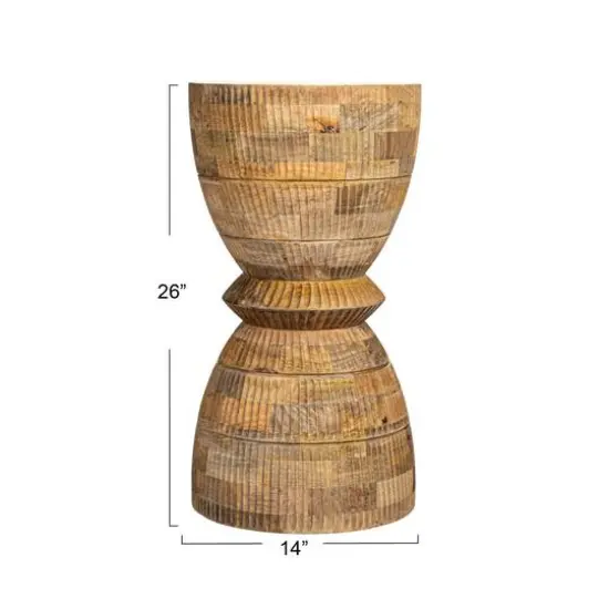 Hello Honey&reg; 26" Round Hand-Carved Natural Mango Wood Stool {5}