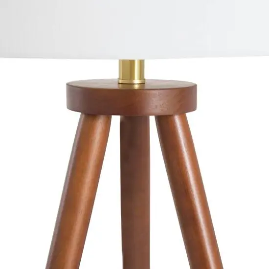 Hello Honey&reg; Mid-Century Modern Tripod Wood Floor Lamp with Linen Shade Espresso {7}