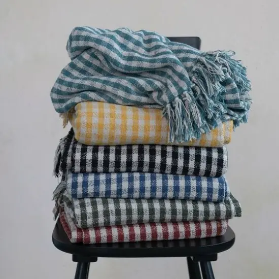 Hello Honey&reg; Gingham Woven Recycled Cotton Blend Throw Blanket with Fringe Teal/White {5}
