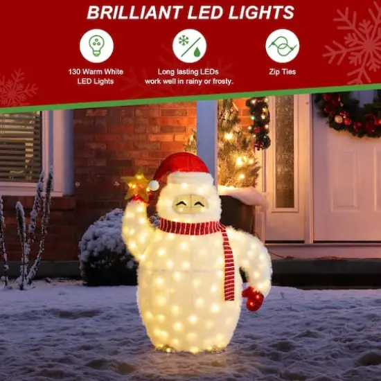Glitzhome&reg; 42"H Lighted Christmas 3D Fabric Yeti Outdoor Decor {3}