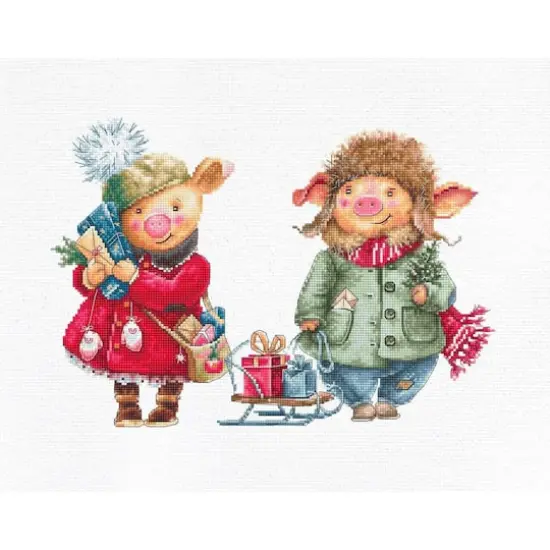 Luca-S Christmas Pigs Counted Cross Stitch Kit {1}