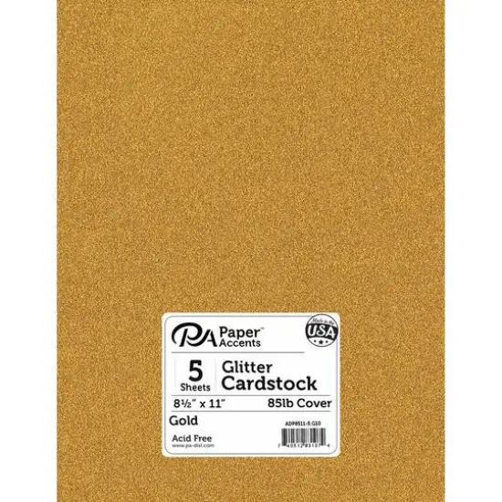 PA Paper&trade; Accents 8.5" x 11" 85lb. Glitter Cardstock, 5 Sheets Gold {1}