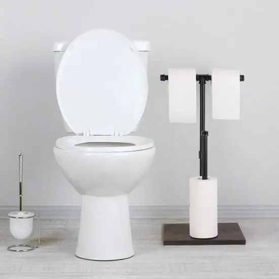 NEX&trade; Freestanding Iron Pipe Toilet Paper Holder with Solid Wood Base Black {7}