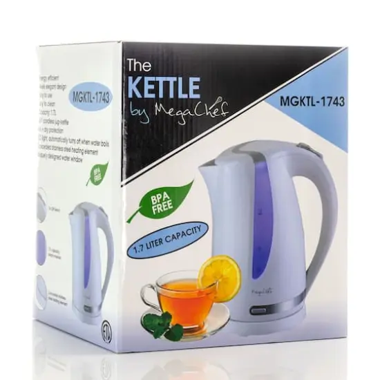 MegaChef 1.7L White Plastic Electric Tea Kettle {7}