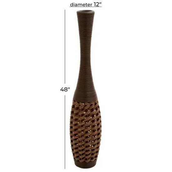 Brown Rattan Coastal Style Vase, 48" x 12" x 12" {8}