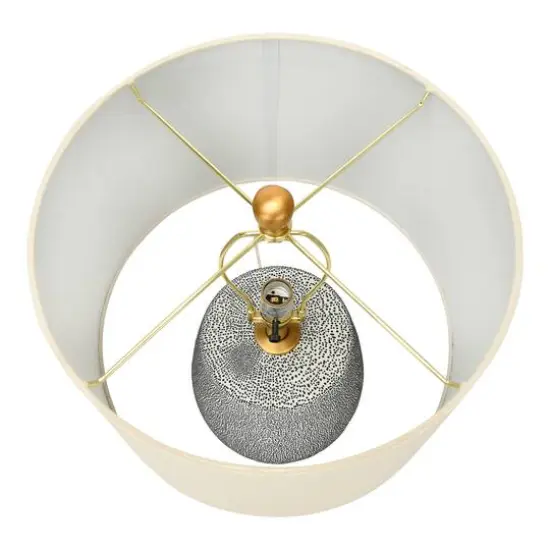 Hello Honey® 26'' Textured Blue Glaze Ceramic Table Lamp with Natural Linen Shade {9}