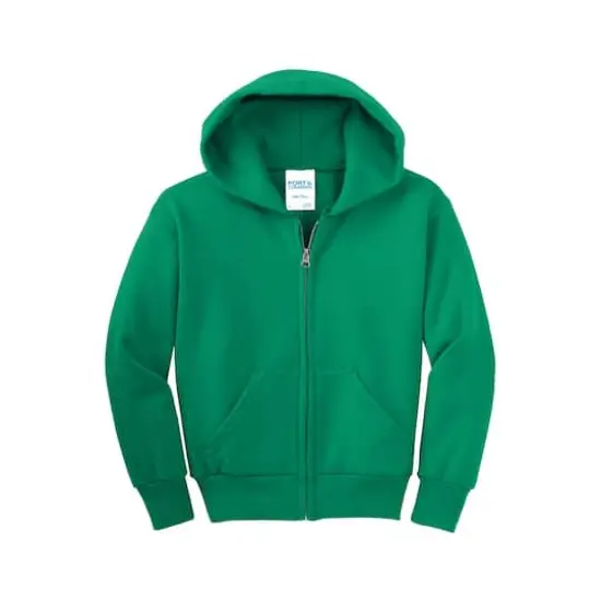 Port & Company® Youth Core Fleece Full-Zip Hooded Sweatshirt Kelly {1}