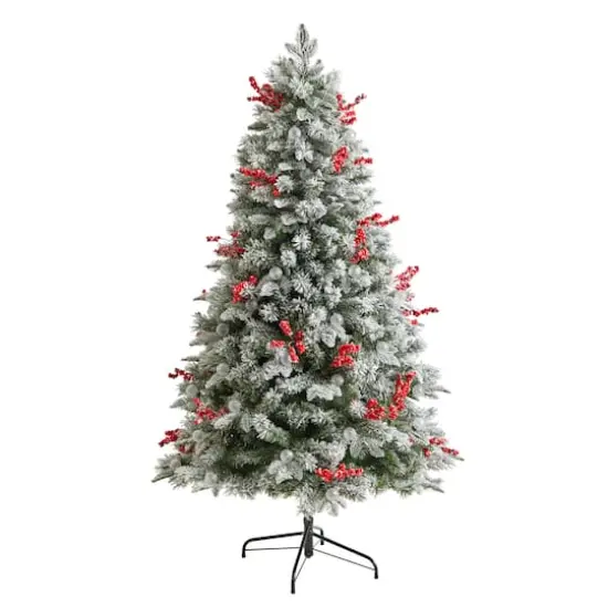 6ft. Pre-Lit Snow Tipped Norwegian Fir Artificial Christmas Tree, White LED Lights {4}