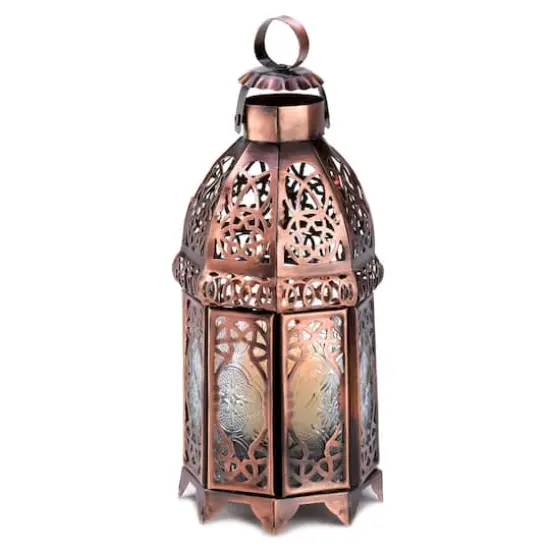 9.5" Copper Moroccan Candle Lantern {1}