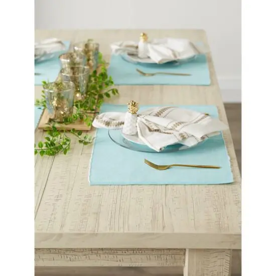 DII&reg; 2-Tone Ribbed Placemats, 6ct. Aqua and white {4}