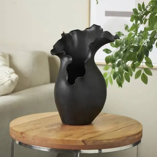 16" Black Abstract Wavy Ceramic Vase {9}