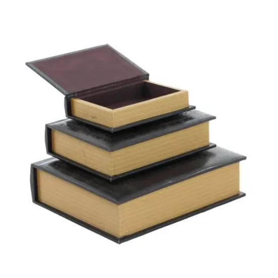 Dark Brown Wood Traditional Book Box Set {4}
