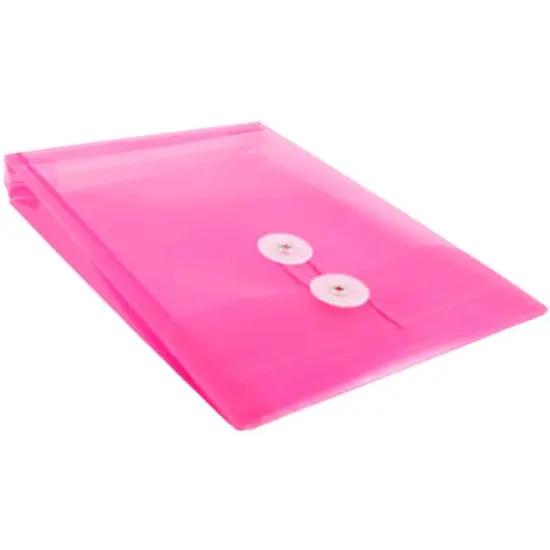 JAM Paper 6.25" x 9.25" Button & String Tie Closure Plastic Envelopes, 12ct. Fuchsia Pink {6}