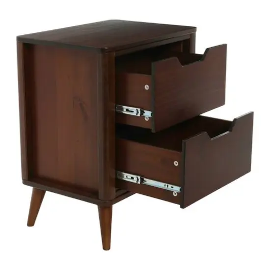 Hello Honey&reg; 26" Yume Mid Century Modern Solid Wood Nightstand with 2 Storage Drawers Walnut Finish {9}