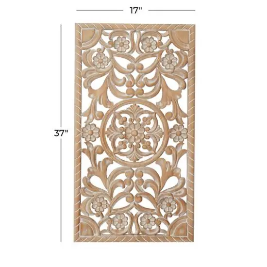 Brown Wood Bohemian Floral Wall Decor 37" x 17" x 2" {6}