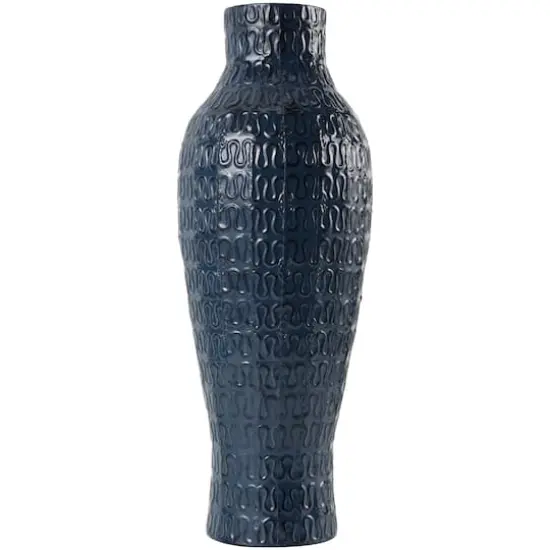 24" Dark Blue Metal Dimensional Textured Vase {4}