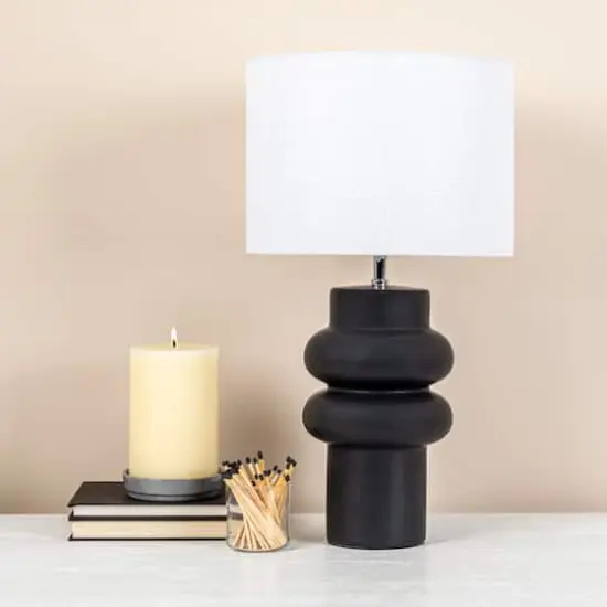 Hello Honey&reg; 20" Black Stoneware Table Lamp with Linen Shade {3}