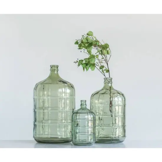 Hello Honey&reg; 11" Transparent Green Vintage Embossed Windowpane Glass Bottle {3}