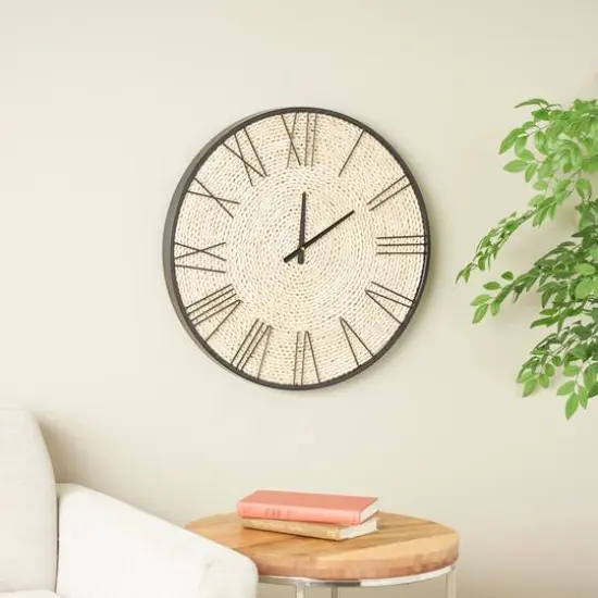 23.5" Coiled Rope Wall Clock with Black Metal Frame {3}