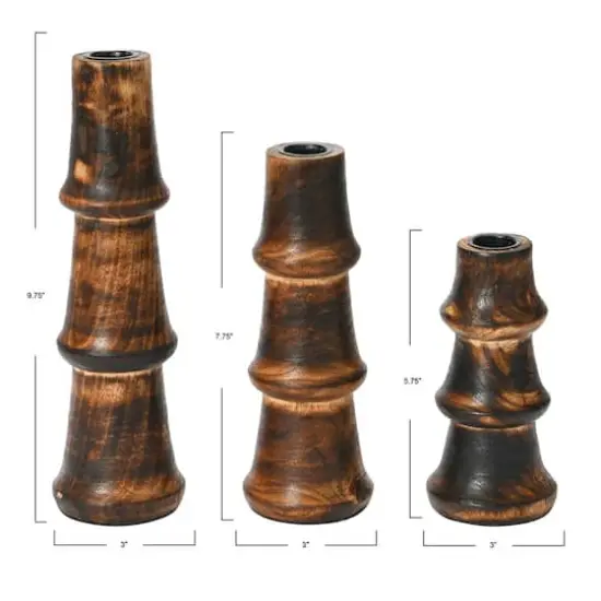Hello Honey&reg; Wooden Waves Taper Candle Holder Set Espresso Finish {5}