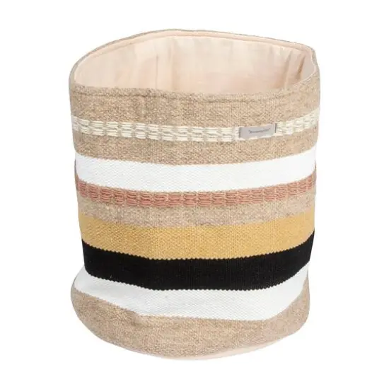 Hello Honey&reg; 16" White, Brown & Pink Striped Round Woven Fabric Basket {9}