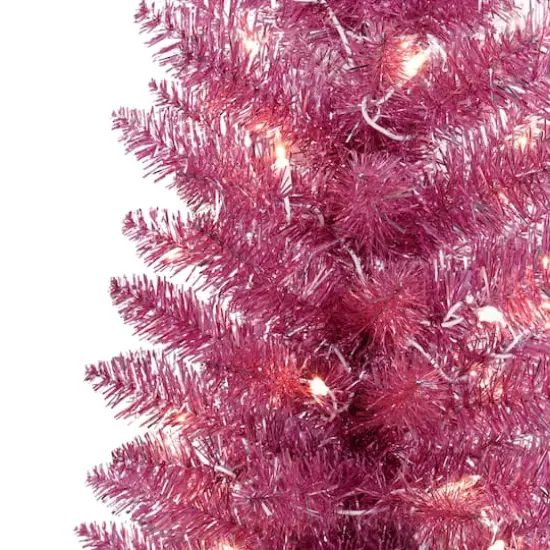 7ft. Pre-Lit Pink Tinsel Artificial Christmas Tree, Clear Lights {5}