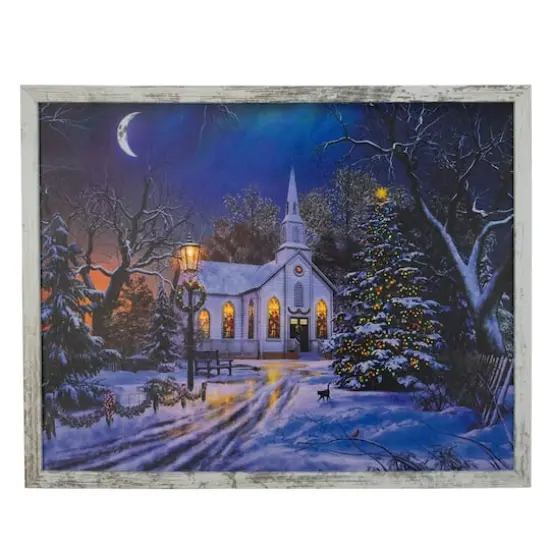 LED Lighted Church Framed Christmas Wall Canvas Art {5}