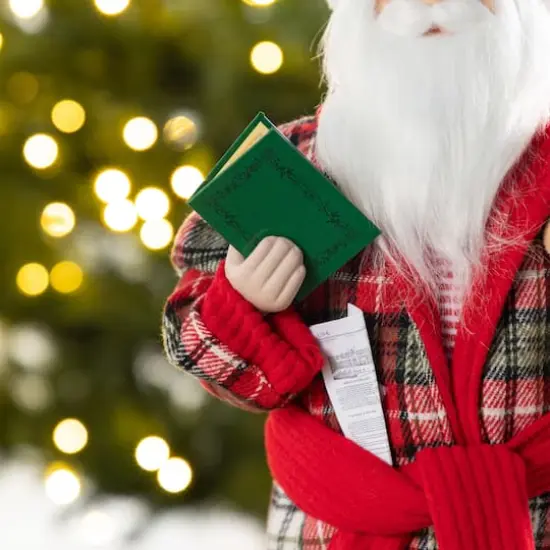 Glitzhome&reg; 18"H Faux Fur Christmas Bathrobe Santa Figurine with Porcelain Face {5}