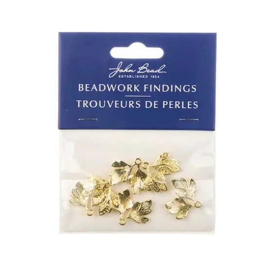 John Bead Beadwork Findings Gold Two Leaves Pendant, 6ct. {4}