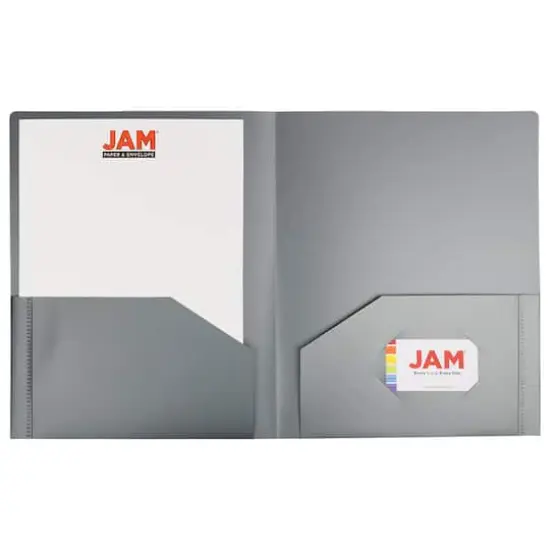 JAM Paper Heavy Duty Plastic 2-Pocket Folders, 6ct. Silver {5}
