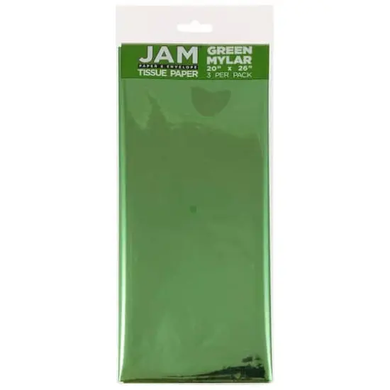JAM Paper Mylar 20" x 26" Tissue Paper, 3ct. Green Mylar {1}