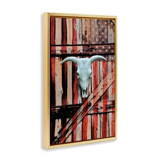 Stupell Industries Patriotic Cow Skull Floater Framed Art Gold {4}