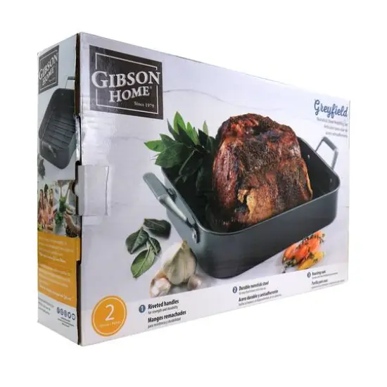 Gibson Home&reg; Greyfield 2-Piece Nonstick Steel Roasting Rack Set with Riveted Handles {5}