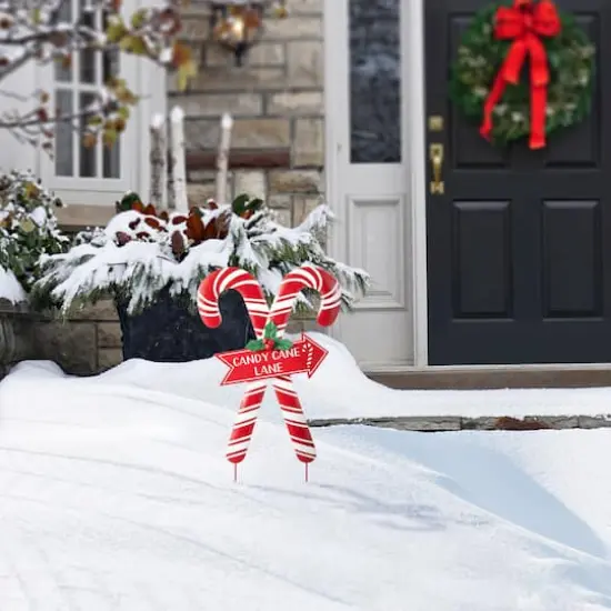 Glitzhome&reg; 30" Metal Christmas Candy Cane Yard Stake {7}
