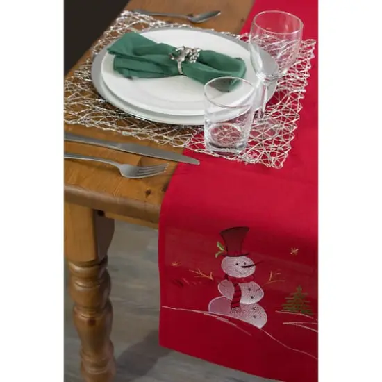 DII&reg; 70" Red Embroidered Snowman Table Runner {3}