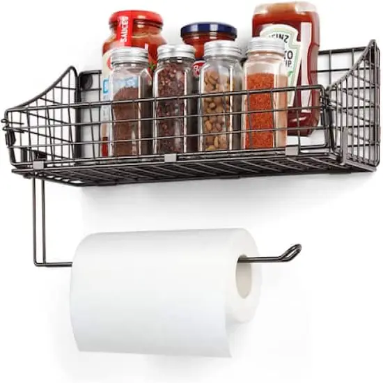 NEX™ 16" Brown Wall Mounted Wire Basket Shelf & Paper Roll Holder {1}
