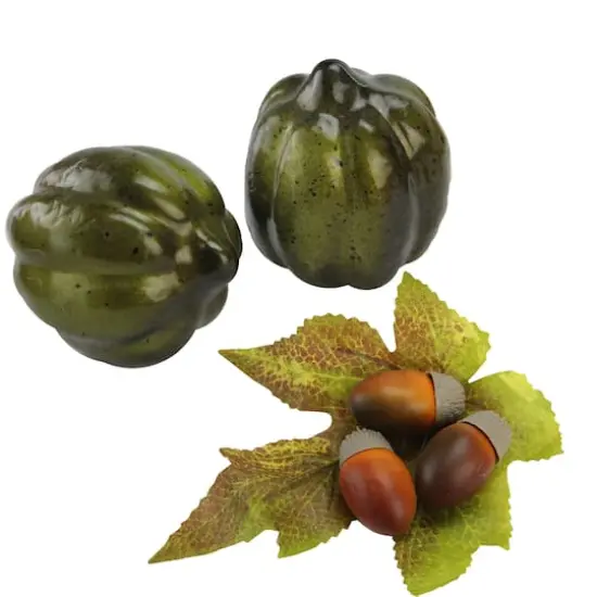 Autumn Harvest Artificial Pumpkin, Acorn & Leaf Thanksgiving Decoration Set {4}