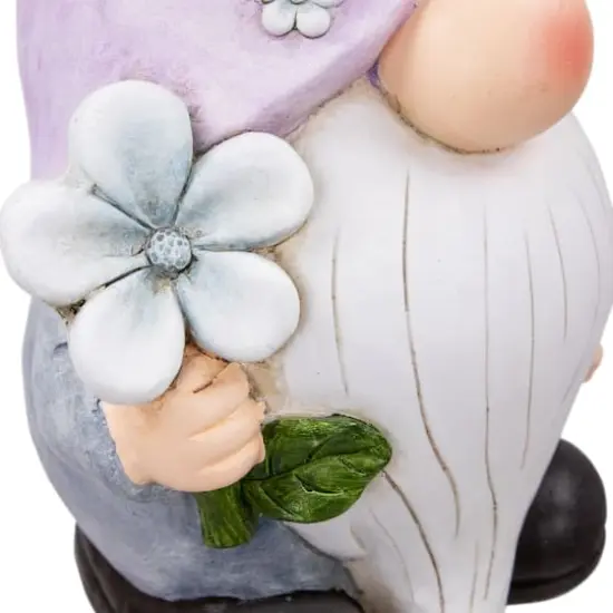 18" Gnome with Purple Hat & Flower Outdoor Garden Statue {7}