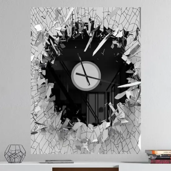 Designart Abstract Broken Wall 3D Design Rectangular Wall Clock {3}