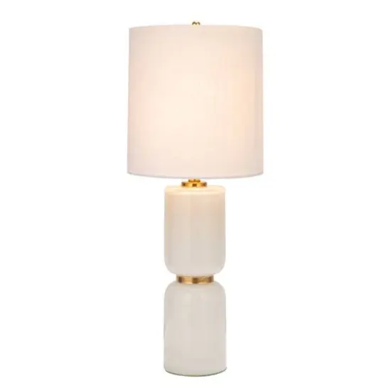 Hello Honey&reg; 2ft. Stacked Glass Base Table Lamp with White Cotton Drum Shade {9}