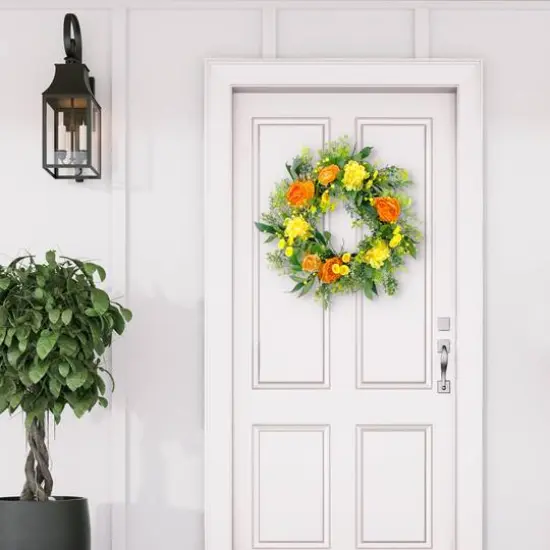 24" Orange & Yellow Spring Peony Floral Wreath {6}