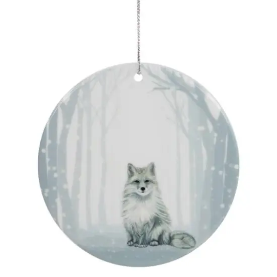 White & Silver Porcelain Arctic Fox Disc Ornament {6}