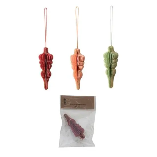 Hello Honey&reg; 3.25" Handmade Recycled Paper Honeycomb Finial Ornament with Glitter Edge Set {1}