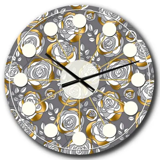 Designart 'Golden Rose Flowers Mid-Century Modern Wall Clock {1}